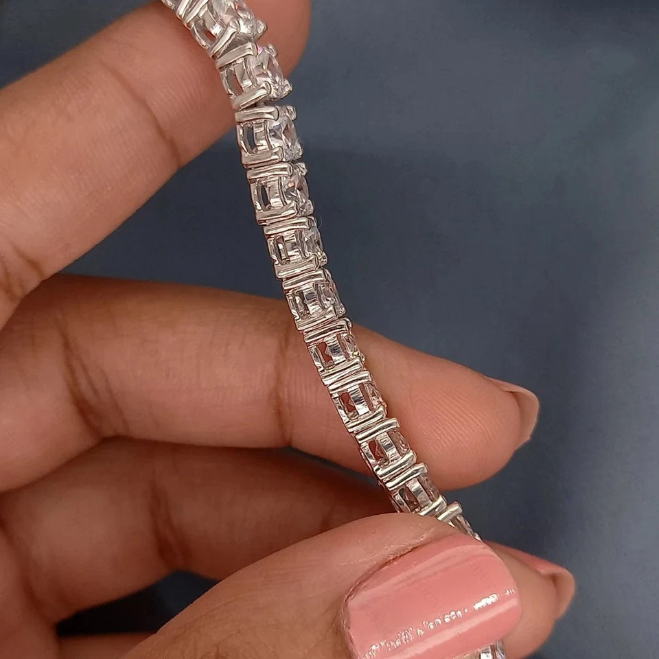 Теннисный браслет 9,6 карата 4 мм круглой огранки D VVS1 муассанит покрытие белым золотом 14 карат - Изображение 2 из 4