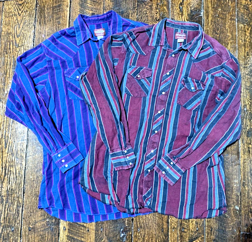 (2) Wrangler Herren 2XT Tall Man Western Pearl Snap L/S Flanellhemden - gestreift