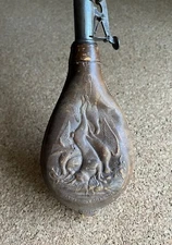 Antique James Dixon & Sons Embossed Leather Gun Powder Flask