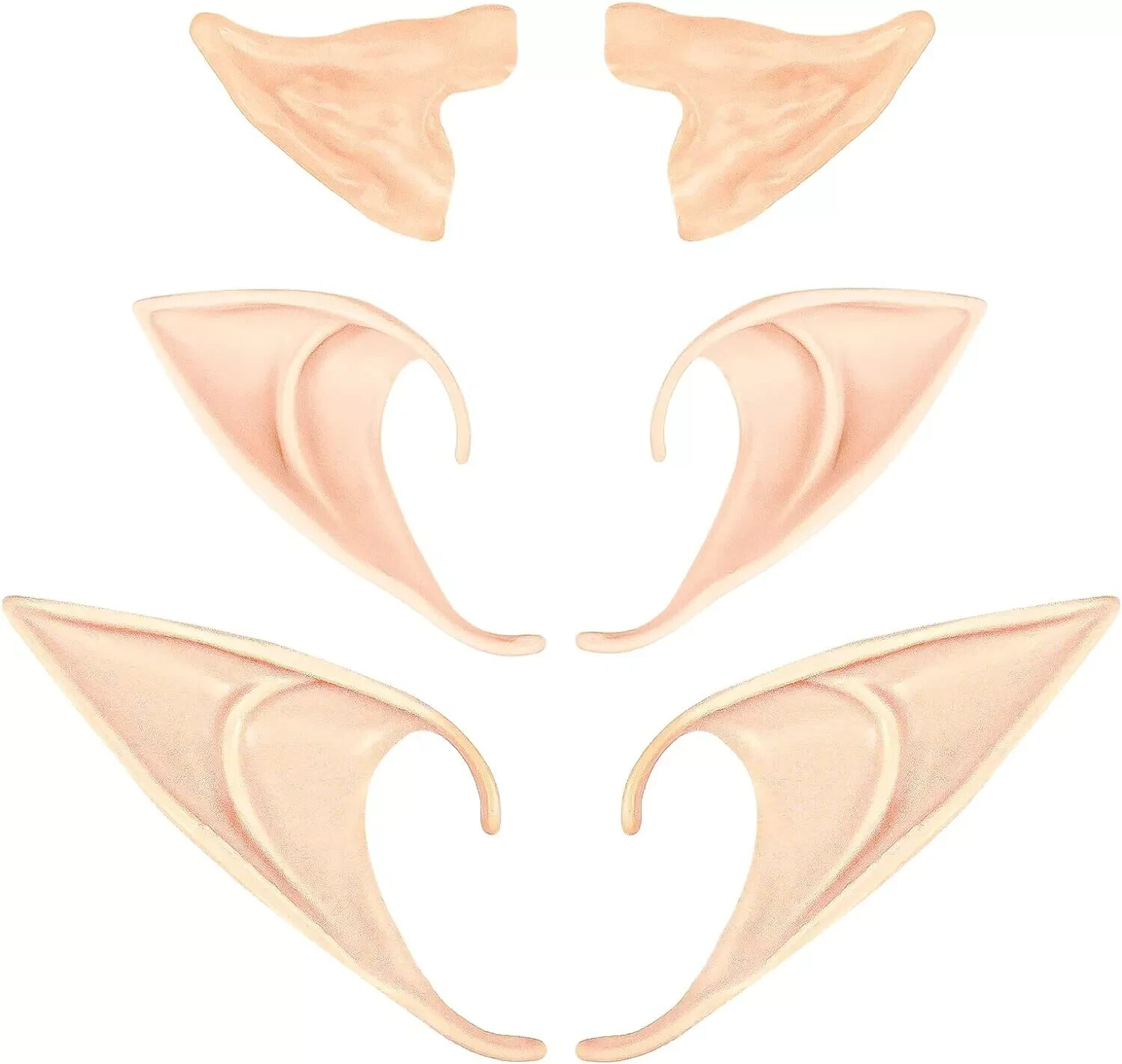 3 Pares Orejas de Elfo de Látex Punta Suave Cosplay Hada Duende Pixie Disfraz Accesorio