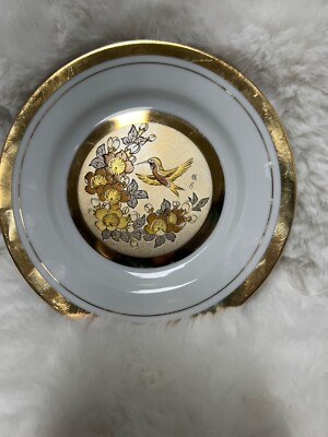 Gold Rim Hummingbird 6.5  Plate The Art of Chokin Japan Flowers Vintage