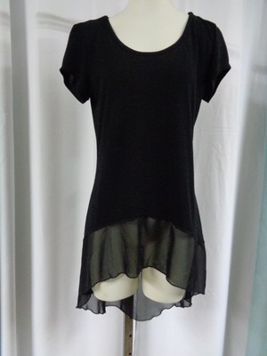 BOBBIE BROOKS SHORT SLEEVE BLACK KNIT & SHEER BLACK CHIFFON HIGH LOW BOTTOM JR L