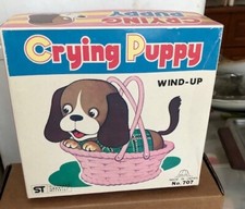 Wind-Up Puppy Toy in Box Vintage Original 1960s Unused Old Stock Crying Dog
