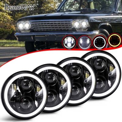 BraveWAY For Chevy Impala Bel Air El Camino 4PCS 5-3/4 5.75'' LED HaLo Headlights
