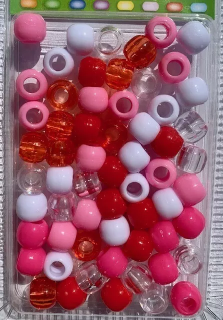 Pink Red White Clear Mix Hair Beads for braids twists Also good for crafts