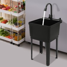 Black Laundry Tub Laundry Sink With High Arc Stainless Steel Pull Down Faucet