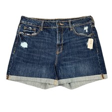 Old Navy Short Women 8 Blue Denim High Rise Secret Slim Pocket Distressed Cuffed
