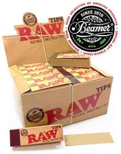 5 Packs RAW Rolling Paper Tips Filter CHEMICAL FREE 50 Sheets per pack, 250 Tips