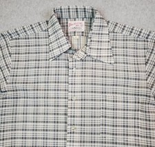 Vintage 70's -Arrow Dectoline Knits Shirt Men's Size 16 Short Sleeve Gray Plaid