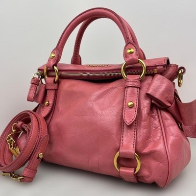 Miu Miu Vitello Lux Ribbon 2Way Bag Pink Leather Shoulder Handbag