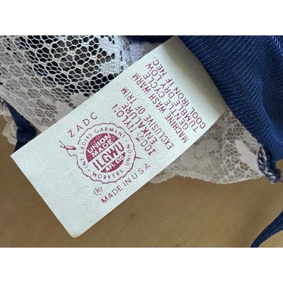 Lencería Vintage Peluche Talla Pequeña/4-6 Azul Marino Blanco Encaje Ribete Sexy Romántico Tanque Foto 2 de 4