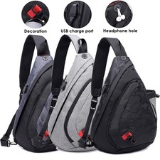 Men's Sling Bag Chest Travel Crossbody Shoulder USB Port Backpack Large Capacity