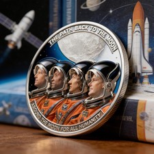 Artemis II Lunar Mission 2026 Coin, Silver Plated NASA Space Collectible Gift2D