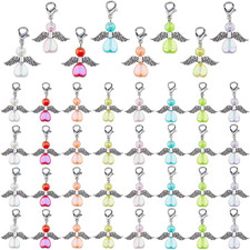 48Pcs 8 Colors Angel Wing Charms Angel Pendants Fairy Dangle Pendants Heart Bead