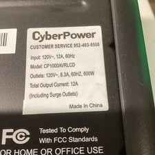 CyberPower CP1000AVRLCD Uninterruptible Power Supply-No battery. T-611s