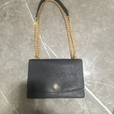 Tory Burch Black Shoulder Bag Gold Chain Strap Magnetic Closure Lined Pockets