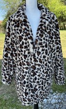 Fashion Cheetah Leopard Print Plush Faux Fur Coat Pockets Womens Sz XL Jacket