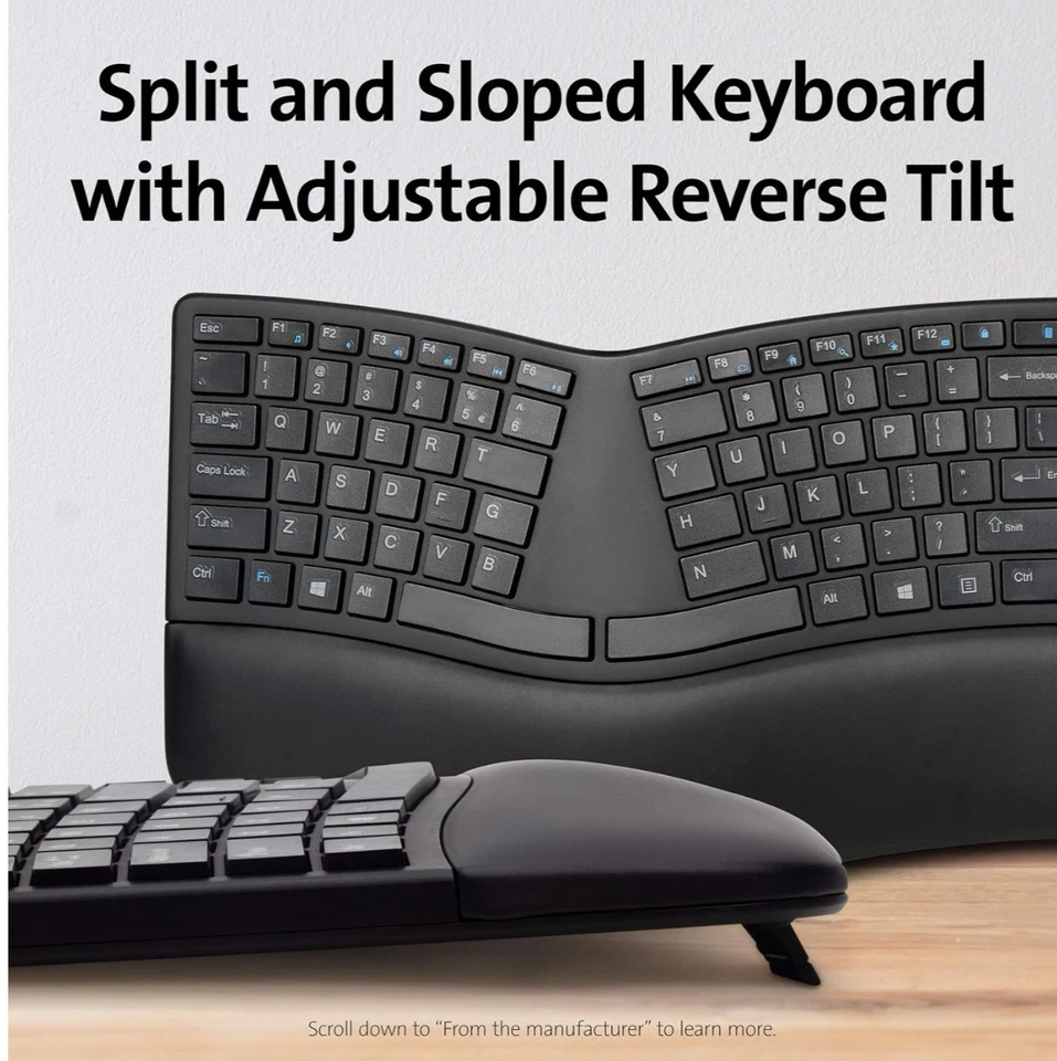 Kensington Pro Fit Ergo Wireless Keyboard QWERTY Layout, Dual 2.4GHz and - Image 3 of 4