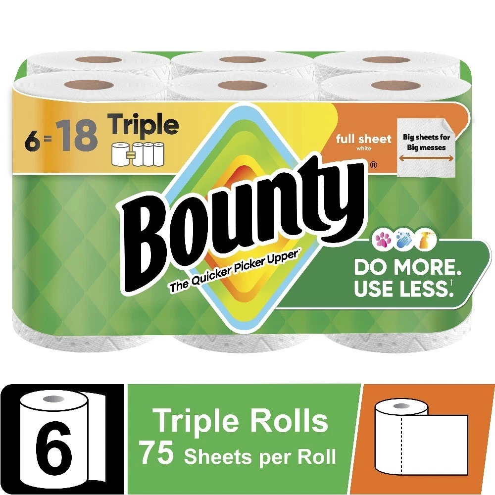 White Paper Towels Full Sheet, 6 Triple Rolls, 75 Sheets per Roll