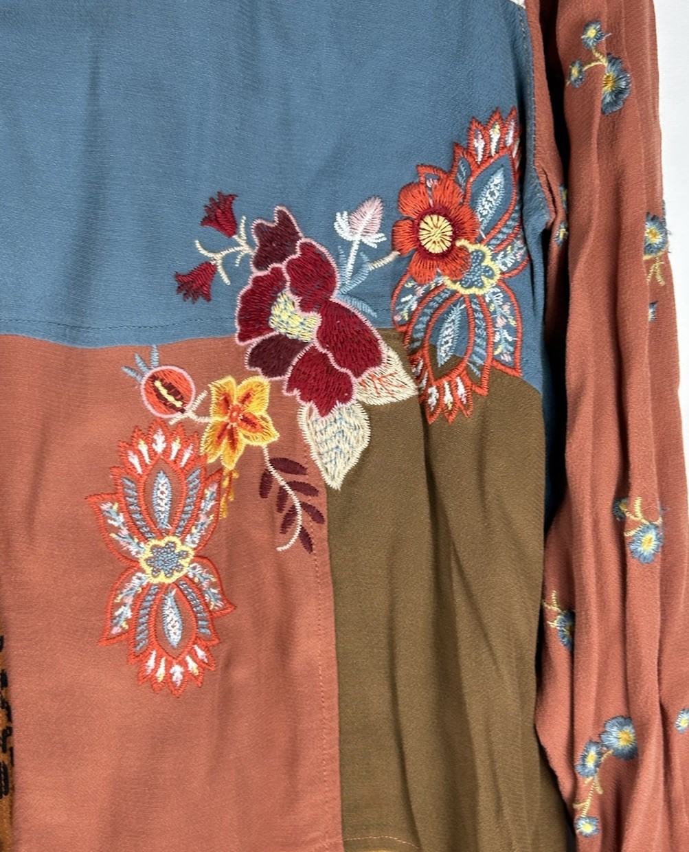 John Mark Patchwork Floral Embroidered Button Up … - image 4