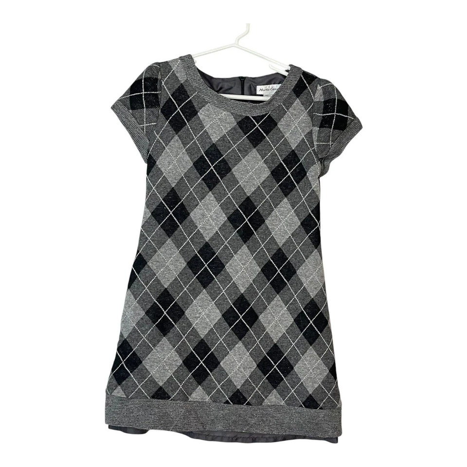 Maria Casero Girls 10 Gray Silver Plaid Knit Dress Vintage Boutique - Image 2 of 4