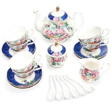Light Pink 21-Piece Fine China Porcelain Tea Set with Cup and Saucer