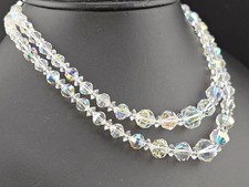 Vintage AB Aurora Borealis Faceted Glass Crystal 2 Strand Bib 15" Necklace
