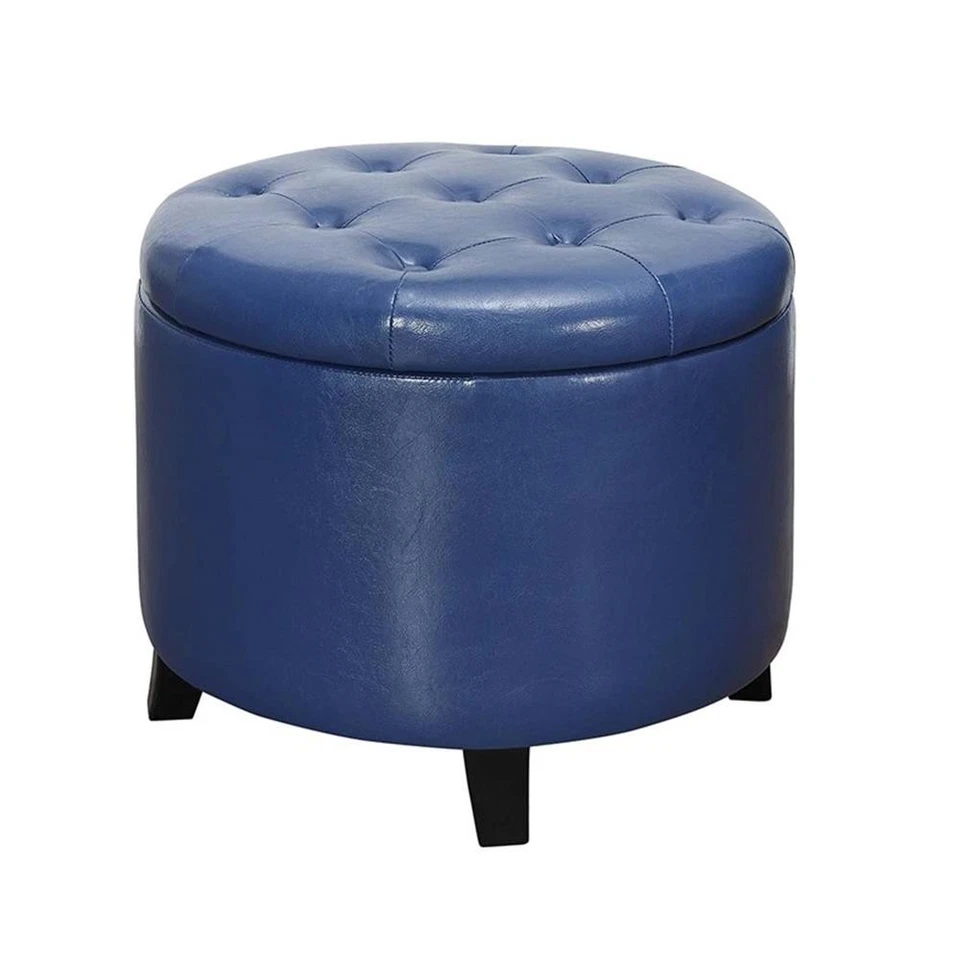 Convenience Concepts Designs4Comfort Round Ottoman Blue Faux Leather - Image 4 of 4