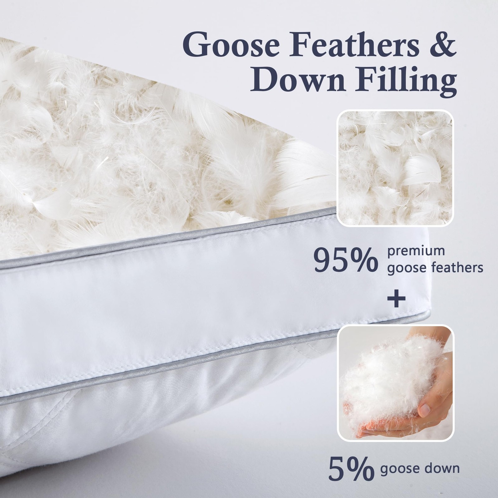 ® Made in USA Goose Feathers and Down Gusseted Pillows, 100% Cotton Cover, Pi...