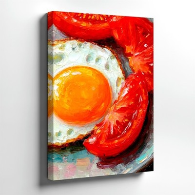 Wall Art Oil Painting Fried Egg and Tomato Slices Kitchen Food Canvas Print