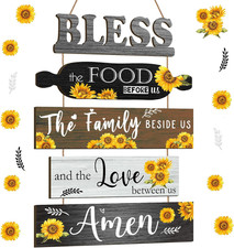 5 Pieces Kitchen Wall Decor Bless the Food before Us Sign Farmhouse Rustic Dinin