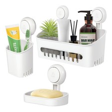 Uten Bathroom Suction Cup Shower Shelf 3-in-1 Wall Mounted Shower Basket Toothbr