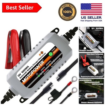 Efficient 12V Battery Charger with Pulse Technology & Safety Features - Grey