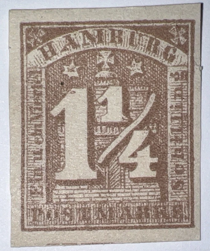 Sellos de viaje: estampillas de Hamburgo de los Estados de Alemania de 1864 Sc# 9, 11/4s lila, como nuevas Og Nh Foto 2 de 4