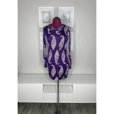 Tory Burch Dress Womens Small Silk Paisley Purple Embellish Collared Long Sleeve