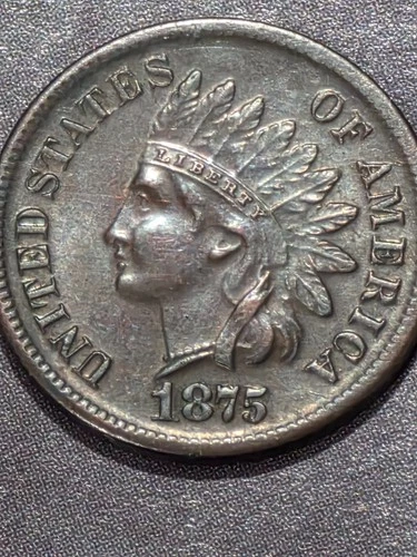 1875 Indian Head Cent Penny, Choice AU