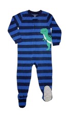 Boy's Blue Dinosaur T-Rex Striped Fleece Footed Pajama Sleeper, Size 4T