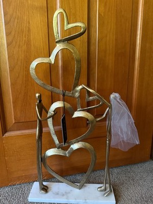 Wedding Gold Stacked Heart Bride and Groom Sculpture NWT