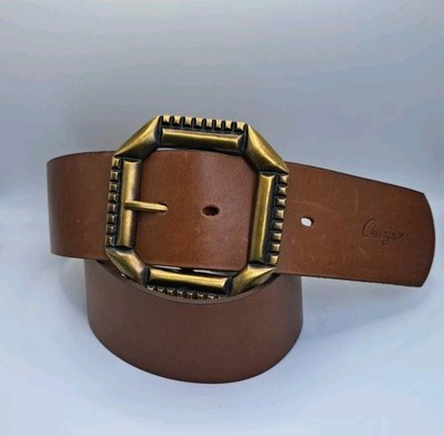 Chevignon Brown Leather Waist Belt Brass Buckle Womens Medium 35'' Boho Western
