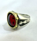 925 Silver Ring - Synthetic Red Ruby - Octagonal Gold Bezel - 10g - Size 10 US