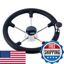 Amarine Made 5 Spoke Boat Marine Destroyer Steering Wheel 13-1/2 Inch Black
