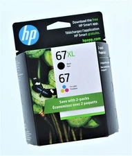 	HP Original Ink 67XL Black, 67 Cyan, Magenta, Yellow (2 Pack)