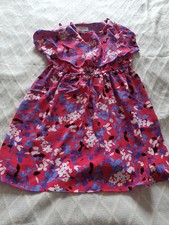 Elle Dress Sleeveless Size M Pink Blue Floral Popover Tiered Flowy Overlay