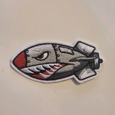 Shark Bomb Missle Rocket Iron On Embroidered Patch  3  1/4" x 1  1/4"
