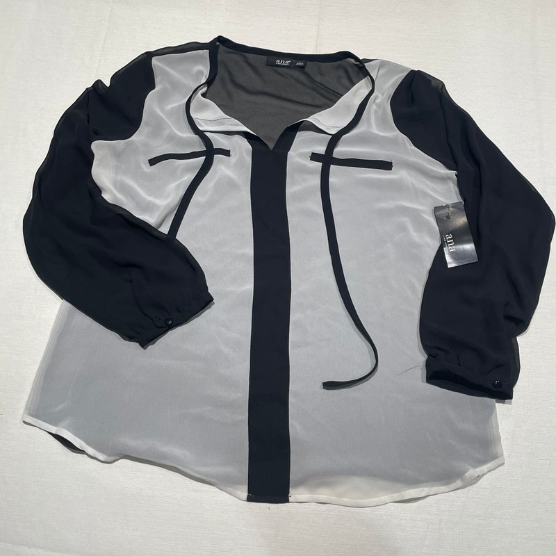 a.n.a. A New Approach Sheer Polyester Long Sleeve Blouse, Black&White, Large NWT