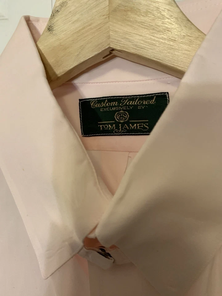 Tom James Men’s Sz XL Dress Shirt Button Down Collar DMJ Initial Sleeves Pink - Image 2 of 4