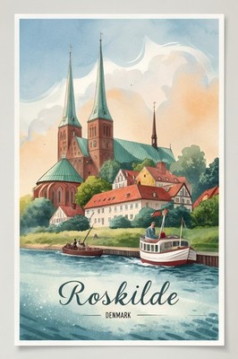Roskilde Dänemark Landschaft Reise Poster - Lebendige Wikingerstadt Kunstdruck_mehrDetail