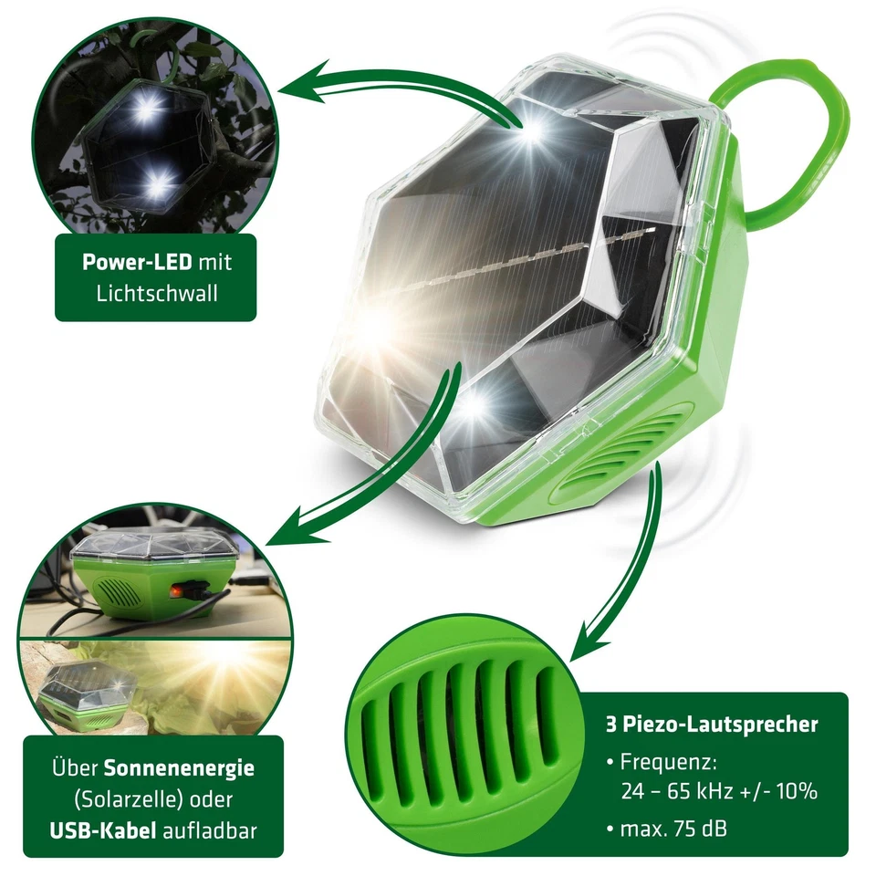 Vogelabwehr Gardigo® Solar Vogelschreck Ultraschall Taubenabwehr Diamant Garten - Bild 4 von 4