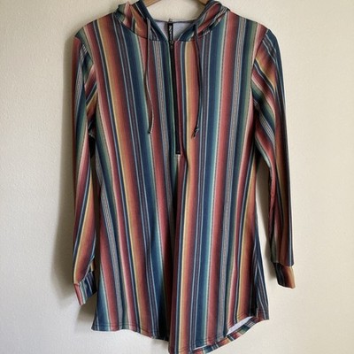 Crazy Train Striped Hoodie Lightweight Western Aztec Pullover Size M