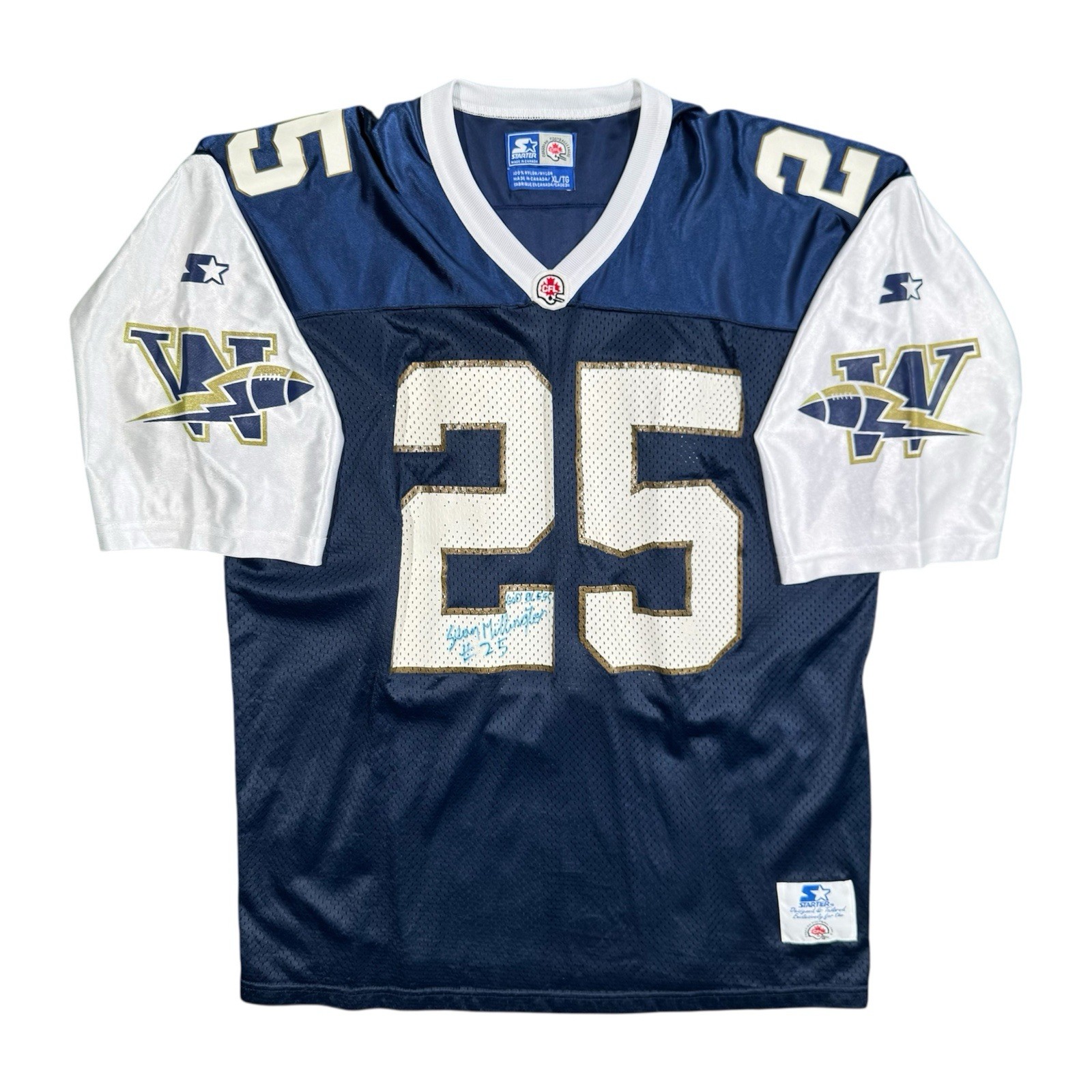 Sean Millington Winnipeg Blue Bombers Signed Vintage Starter Cfl Jersey Size Xl